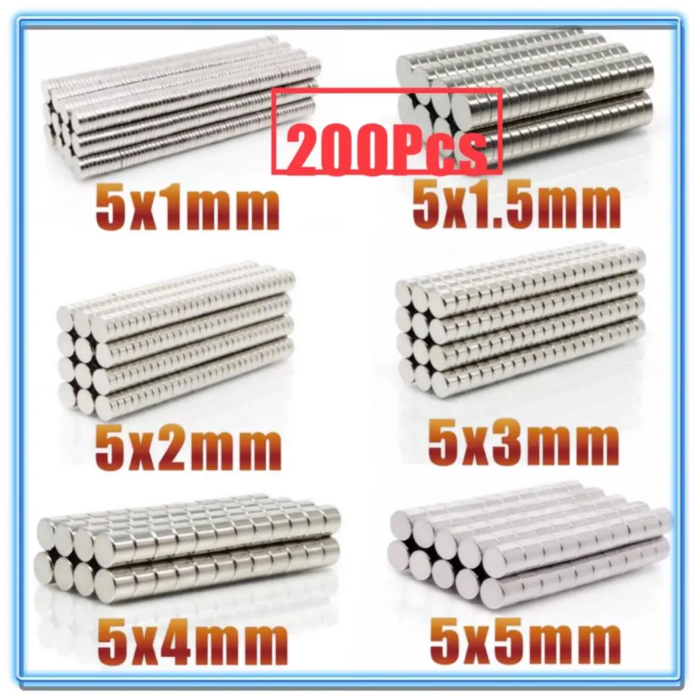 

200Pcs Mini Small N35 Round Magnet 5x1 5x1.5 5x2 5x3 5x4 5x5 mm Neodymium Magnet Permanent NdFeB Super Strong Powerful Magnets