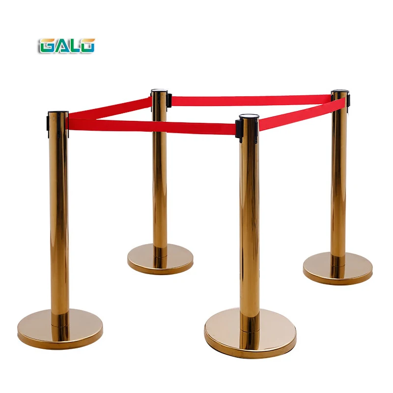 Golden pillar Retractable Belt Queue Line Stand Rope Barrier Crowd Control Stanchion Multiple color belts are optional