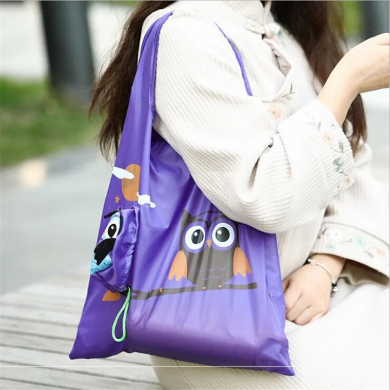 Eco Animal Owl Foldable Shopping Bag Cartoon Reusable Shoulder Bag Women Portable Grocery Bags Storage Tote Bag Home Organizer