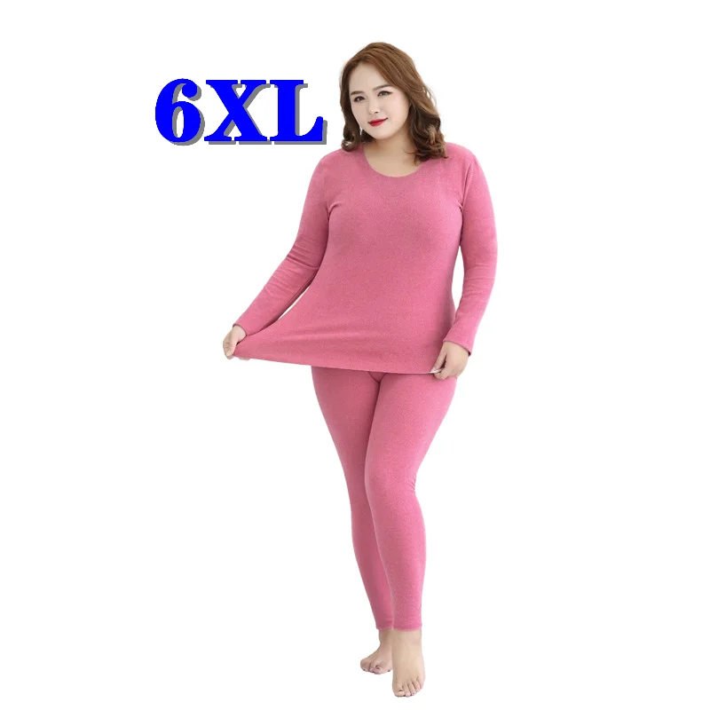 Women's Thermal Underwear Set Plus Size Clothing Long Johns De Velvet Thin Top Bottom Autumn Warm Sleepwear Elastic Free Ship