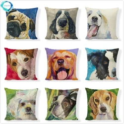 Oil Painting Dog Decorative Cushion Cover Bulldog Samoyed Poodle Terrier Printed Pillow Case Home LIving Room Decor 45X45cm