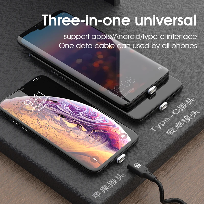 SIKAI 5A المغناطيسي USB كابل آيفون 12 11 شاومي سامسونج نوع C كابل LED شحن سريع بيانات تهمة مايكرو USB كابل الحبل سلك