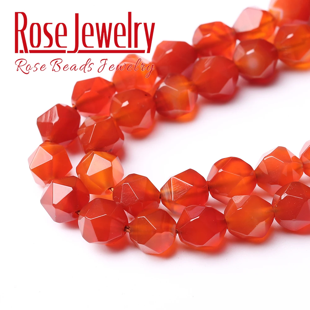 Natural Stone Faceted Red Agates Carnelian Round Gem Beads  15\