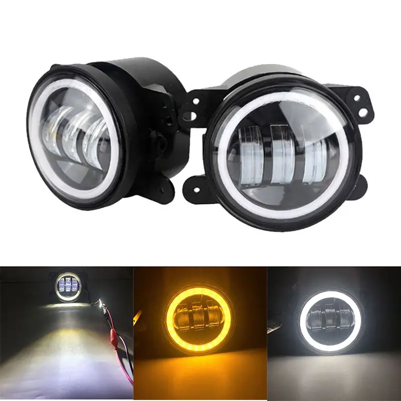 

2PCS 4Inch Round Led Fog Lights 30W 6000K White Halo Ring DRL Off Road Fog Lamps For Jeep Wrangler JK TJ LJ Grand Cherokee lada