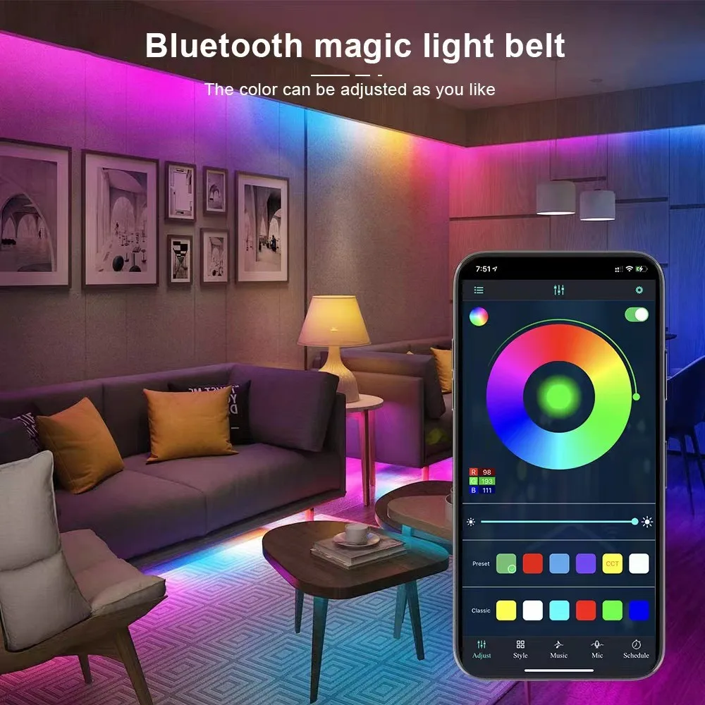 Luzes LED Strip para decoração do quarto, Music Sync Festoon, Luz LED com microfone dentro, Alexa, Google Voice Control, 5m