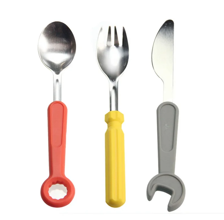 Wrench Screwdriver silicone stainless steel Portable Travel Kids Adult Cutlery Fork Spoon Picnic Set Gift SN3555