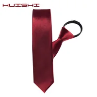 HUISHI Pre-tied Zipper Tie Neck Mens Skinny Zipper Neckties Red Black Blue Solid Color Slim Narrow Entertainment Party 6