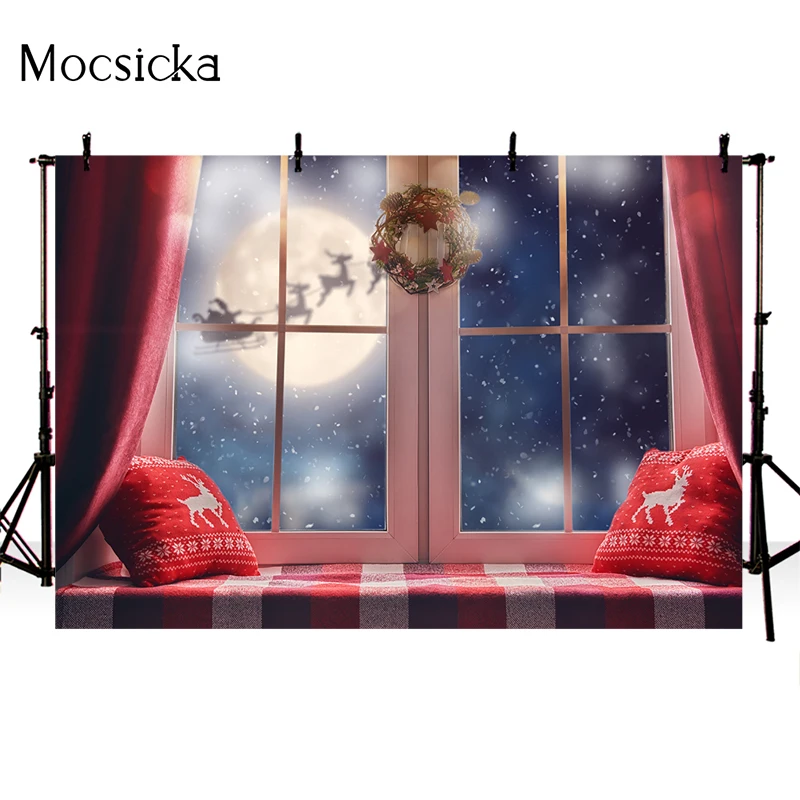 Mocsicka Christmas Photography Background Window Santa Claus Decoration Style Child Portrait Photo Backdrops Photography Studio