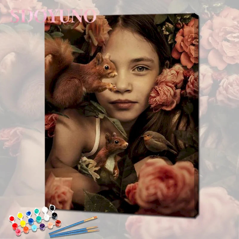 

DIY Painting By Number Kits Girl Animal Art Unique Gift 40x50cm Pictures By Numbers Portrait Home Bedroom Wall Artwork