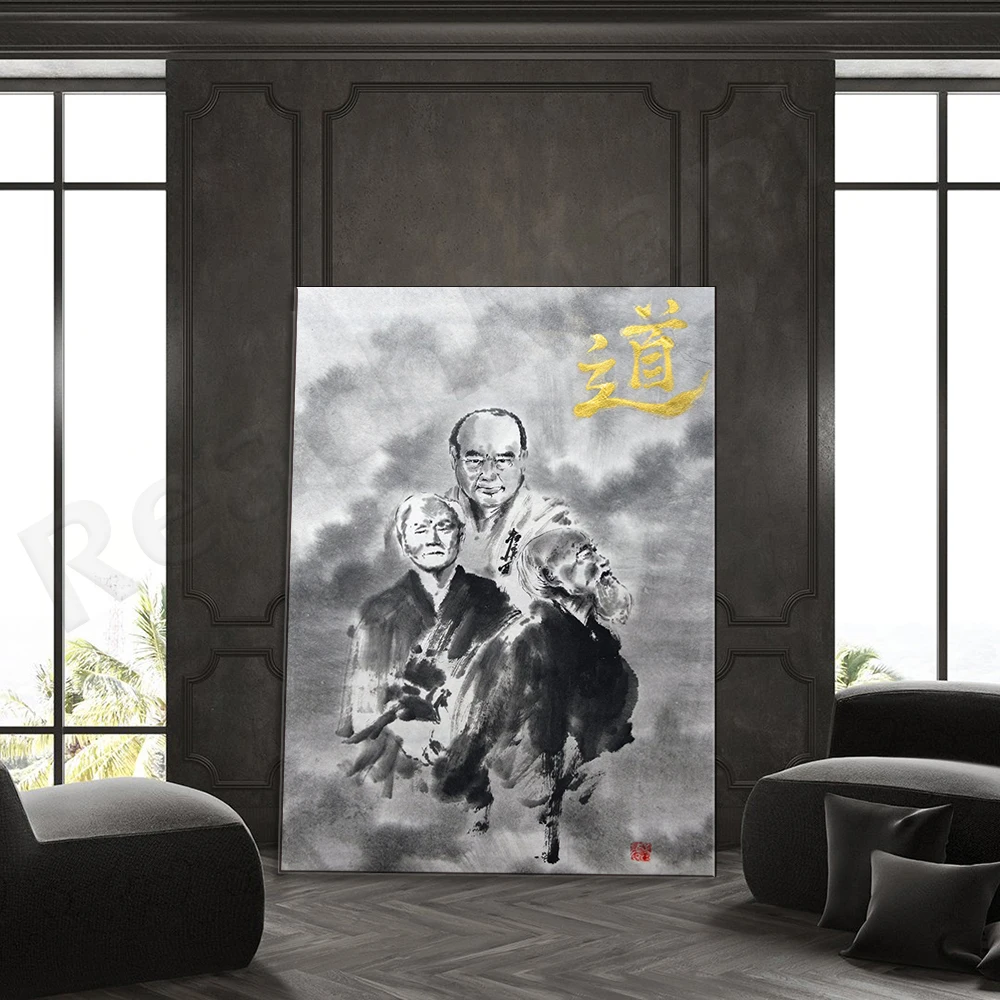 Karate painting, Aikido painting, Shotokan painting, Kyokushin artwork, Ueshiba poster, Oyama poster, Funakoshi poster