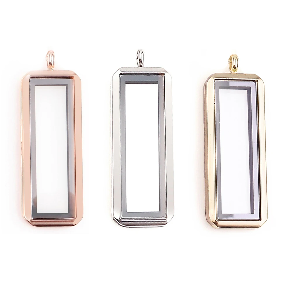 10Pcs Alloy Plain Upright Rectangle Floating Locket Charms Living Glass Memory Relicario Pendant Jewelry Accessories