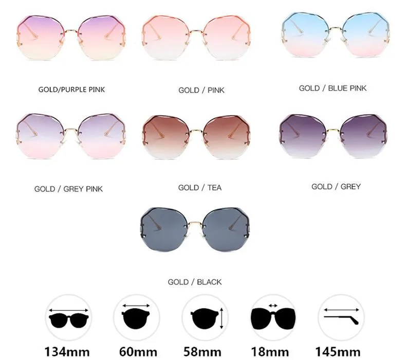 Fashion Gradient Sunglasses Women Brand Design Vintage Pilot  Retro Shades Cutting Lens Gradient Sun Glasses Female UV400