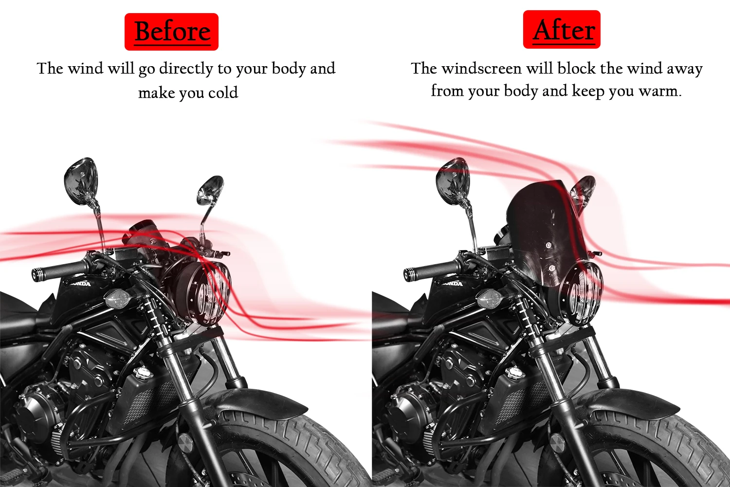 For Honda Rebel CMX 300 500 2017 2018 2019 2020 2021 Windshield Windscreen Screen Wind Deflectors 17 18 19 20 Accessories