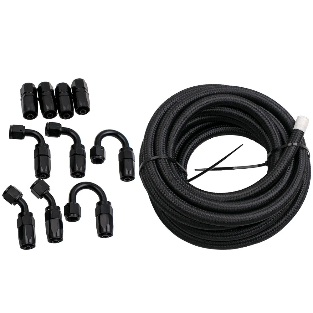 MAXPEEDINGRODS  AN6 AN-6 Nylon Stainless Steel Braided Fuel Hose 20FT + Hose End Adapter Kit