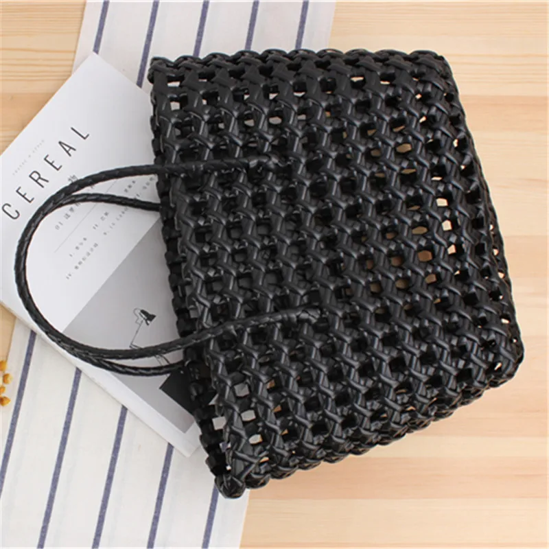 Women\'s PVC Candy Color Woven Handbag Causal Tote Bags Fashion Large Capacity Vegetable Basket Bag Plastic Hnadle Beach Bag