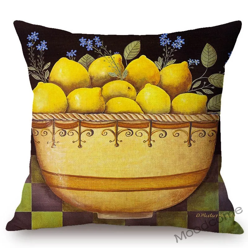 Still Life Oil Painting Daffodil Flower Fruits Lemon Country Kitchen Art Sofa Throw Pillow Case Cotton Linen Decor Cushion Cover