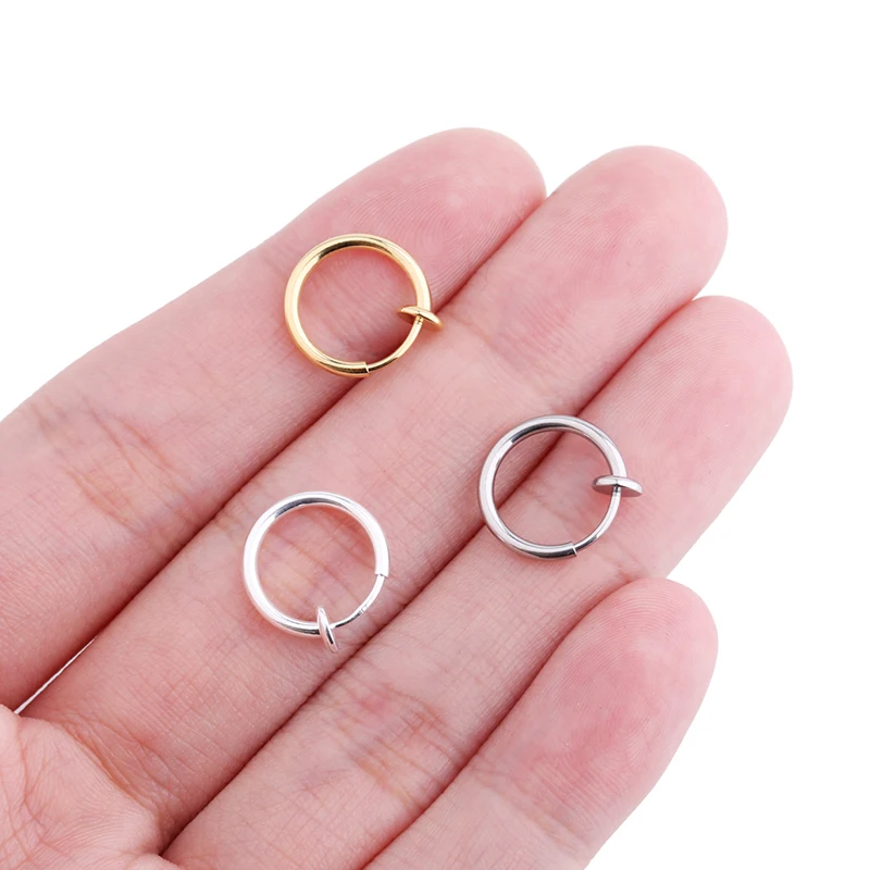 UNNAIER 1Pair 13mm Diameter Hoop Earrings No Hole Clip Earrings Stainless Steel Ladies Ear Clips 2023 Earring Trend New Arrival