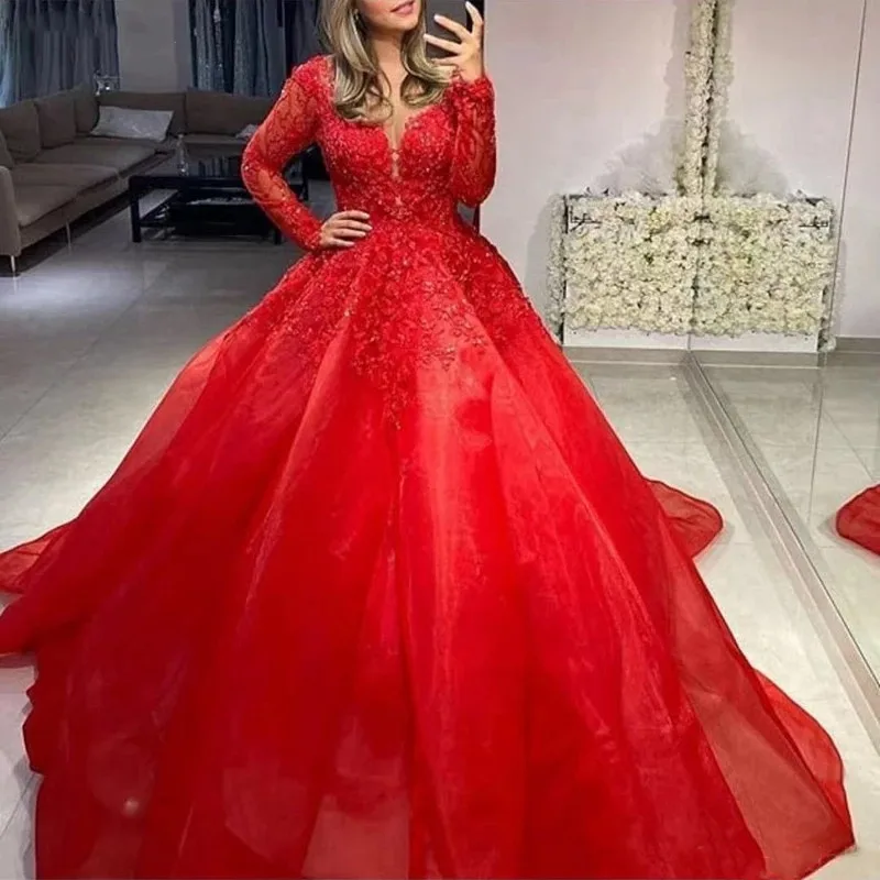 جديد وصول الخامس الرقبة فساتين زفاف دانتيل زينة الخرز مجموعة 2021 Vestido de Noiva رداء طويل Vestidos دبي السعودية رداء فام