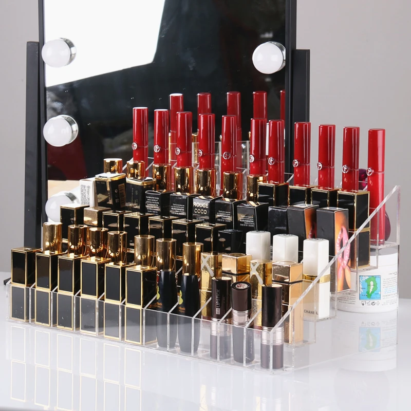 Bathroon Makeup Dressing Table Lipstick Organizer Holder Acrylic Transparent Trapezoid Storage Box Lip Gloss Display Stand Gifts