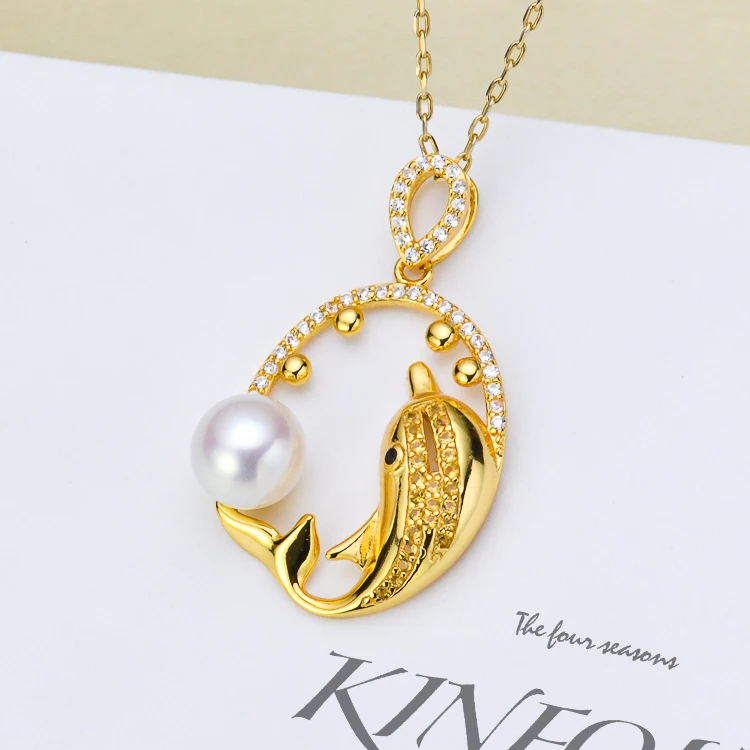 Dolphin Design Pendant Fittings DIY Pearl S925 Silver Jewelry Making For 6-7mm Pearls(Not Including pearls)