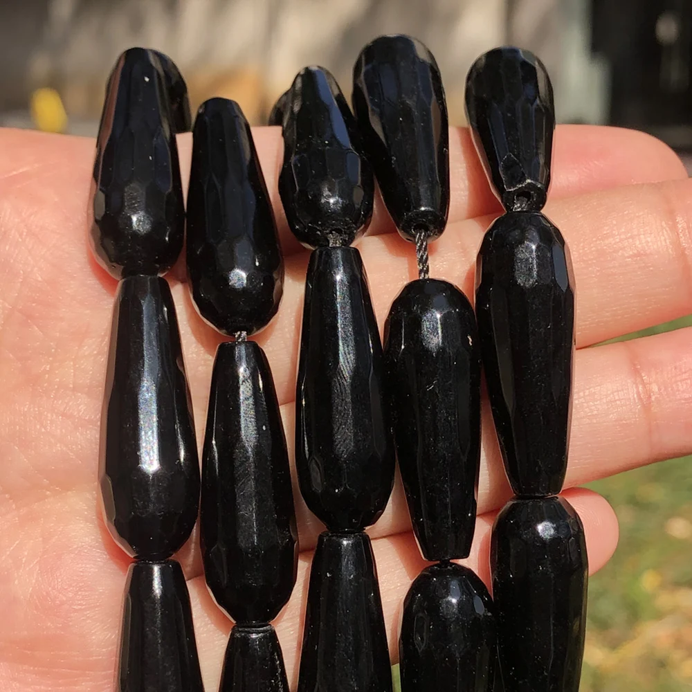 Natural Faceted Black Agates Stone Water Drop Loose Beads For Jewelry Making Diy Bracelet Accessorie 10x30mm