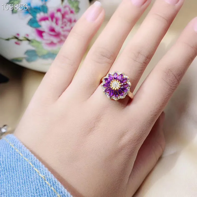 KJJEAXCMY fine jewelry 925 sterling silver inlaid Amethyst gemstone popular ladies ring beautiful