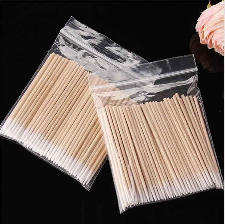 300sets*100PCS 7cm Wood Handle Small Pointed Tip Head Cotton Swab Eyebrow Tattoo Beauty Makeup Color Nail Seam Dedicated