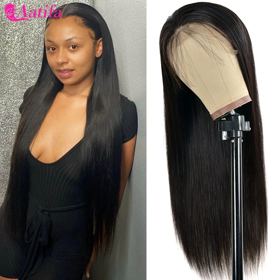 Straight Lace Front Human Hair Wigs 13x4 Lace Frontal Wigs Peruvian Remy Hair 180% Density Pre Pluck With Baby Hair Aatifa Hair