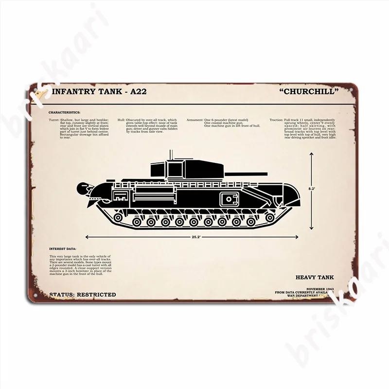 Churchill Infantry Tank Poster Metal Plaque Retro Party Wall Decor Pub Tin Sign Poster