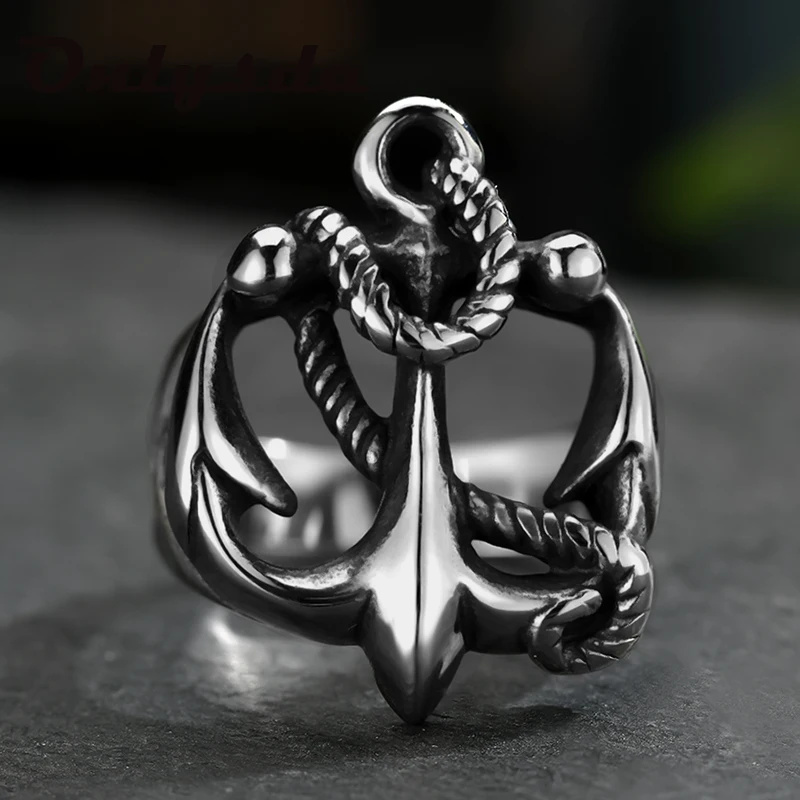 New European and American Mens Stainless Steel Anchor Ring Trident Totem Punk Boys Hip Hop Gift