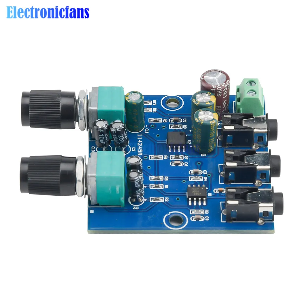 DC 5V-12V AU-401 2/4 Channel Input 1 Channel Output Audio Signal Mixing Board Module Sound Mixer Stereo Control Amplifier Board