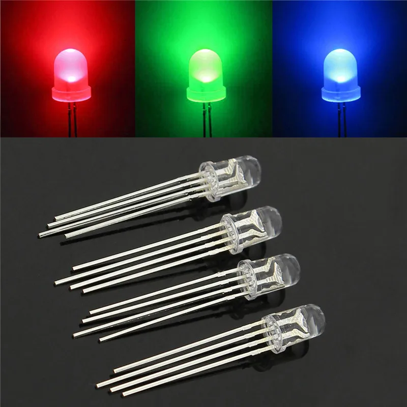 50pcs/lot LED Light Emitting Diode RGB Common Cathode 4-Pin F5 5MM Round LED Assortment Kit Green/Blue/Red