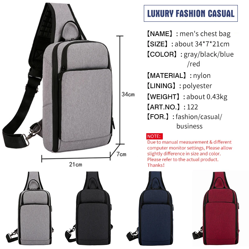 bandolera cruzada hombre, mochila bandolera hombre, Bandolera multifunción con logotipo personalizado para hombre, bolso de pecho antirrobo con USB,