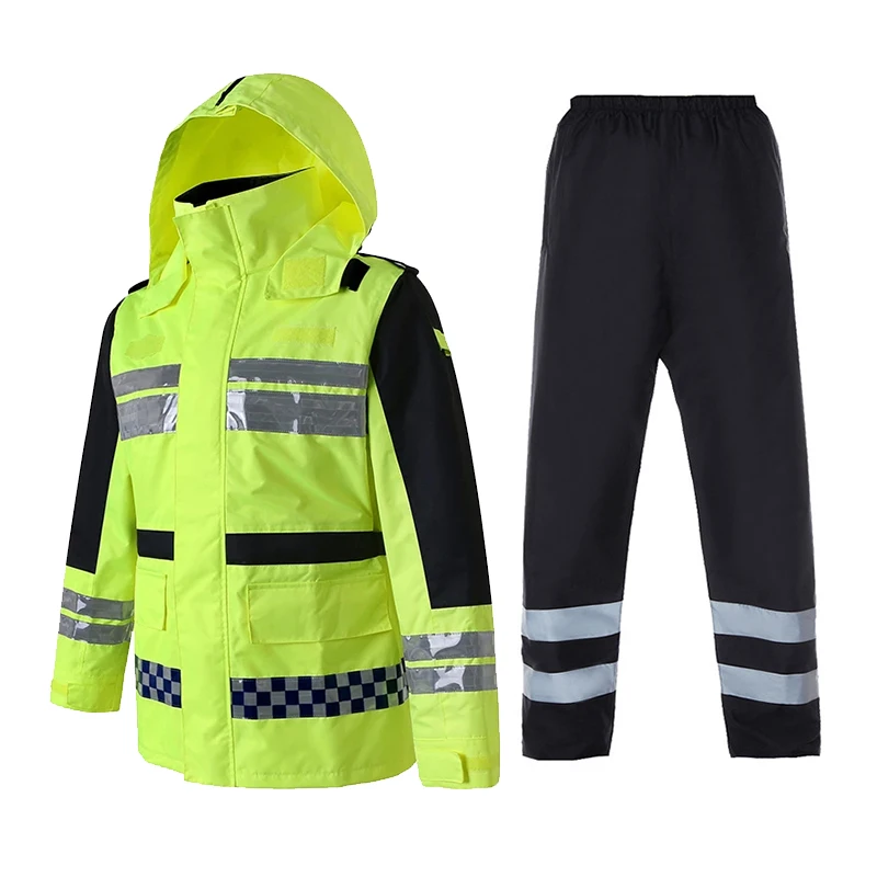 Reflective Raincoat Suit Road Traffic Rescue Adult Split Raincoat Fluorescent Yellow Outdoor Waterproof Cloth