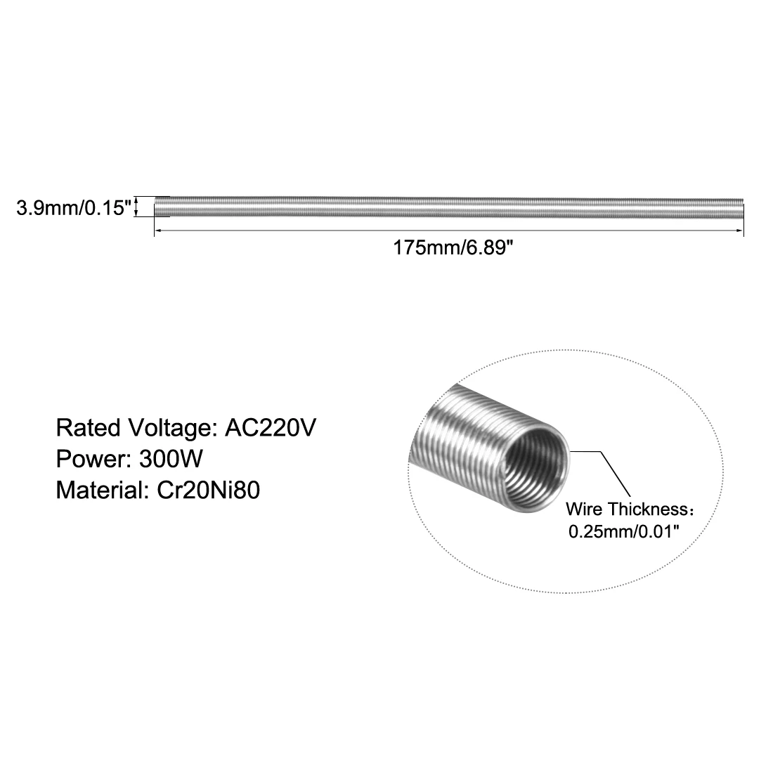 Uxcell 15pcs 3.9mm*175mm Heating Element Coil Wire AC220V 300W / AC110V 75W Kiln Furnace Heater Wire for Heating Elements