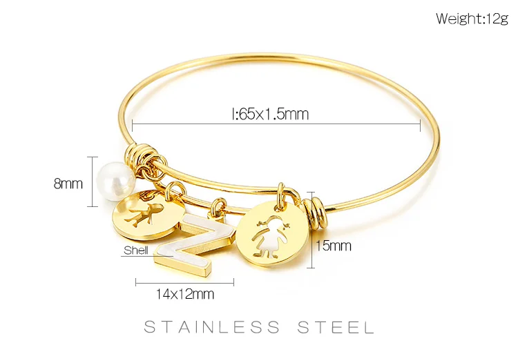 أساور من الفولاذ المقاوم للصدأ مع خرز للأطفال ، 26 حرفًا ، سحر ، هدية عيد ميلاد ، عيد الأم ، للبنات #5