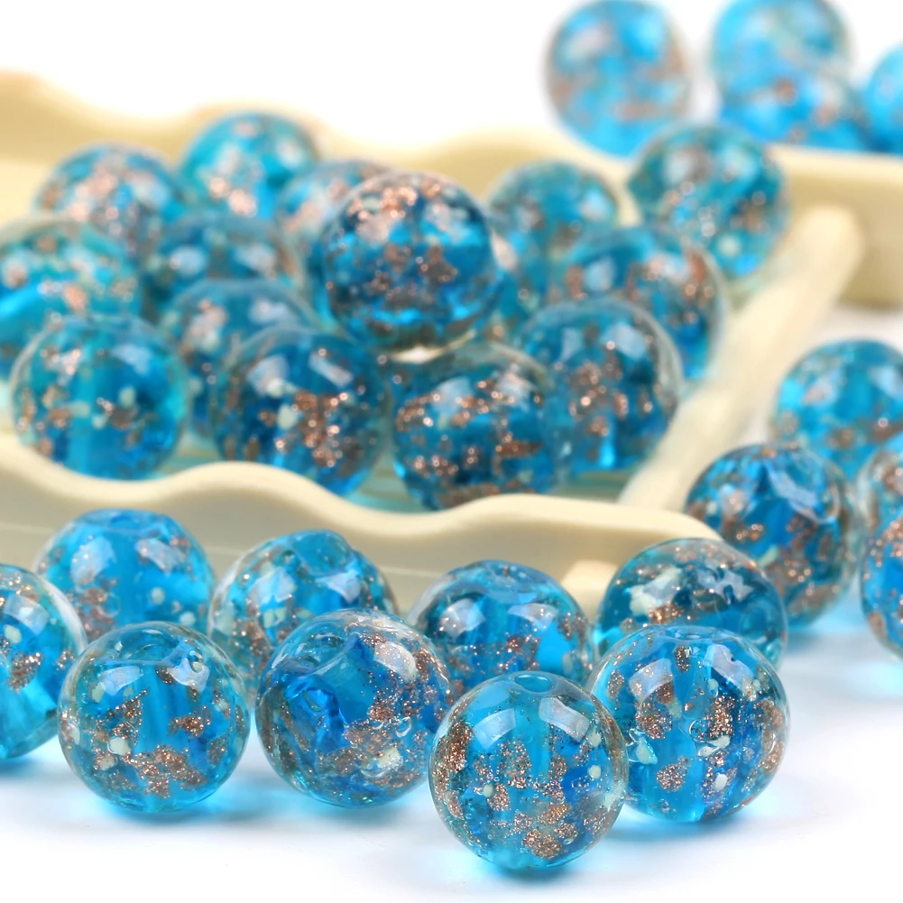 10mm Round Beads Lake Blue Luminous Lampwork Glass Spacer Beads for Jewelry Making DIY Bracelets Necklace Crafts Findings