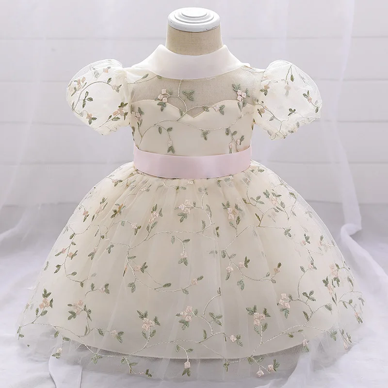 Toddler Girls 1st Birthday Clothes Flower Embroidery Baby Baptism Gown Kids Wedding Party Elegant Princess Dress Vestidos