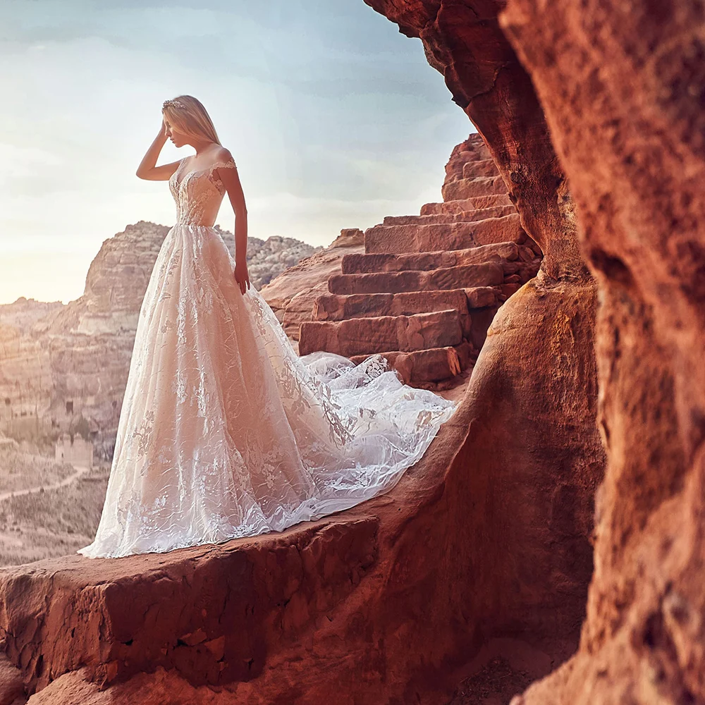 Vestido De novia De lujo con Espalda descubierta, traje De novia con manga De casquillo, apliques De tul, Vestido De novia