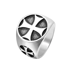 New Male Iron Knights Templar Cross Silver color Band 316L Stainless Steel Ring Vintage Mason Jewelry Rings for Men