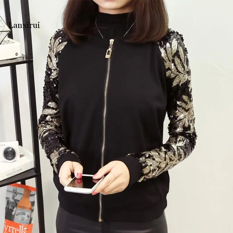 

Female Hoodies Short Stand Collar Long Sleeve with Flowers Embroidery Coat Autumn and Winter Fashion New Arrival