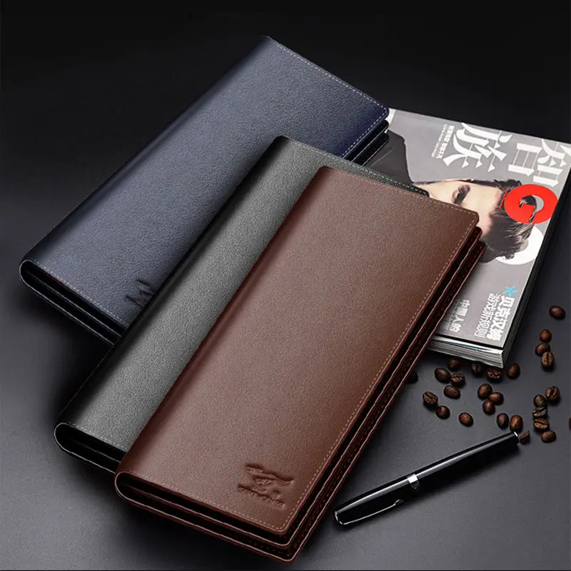 Septwolves fashion brand men wallets genuine leather long business male slim bifold wallet card holder