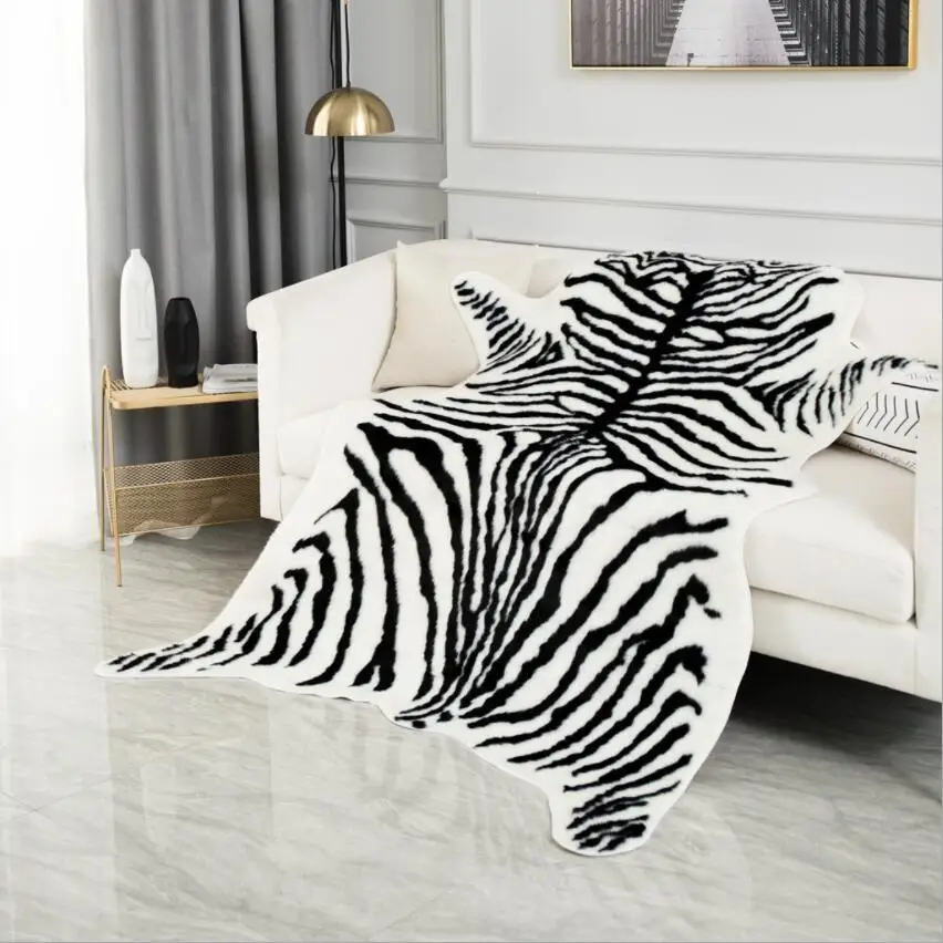 Nordic imitation Zebra pattern Rug faux skin leather NonSlip Antiskid Mat washable Animal print Carpet for living room bedroom