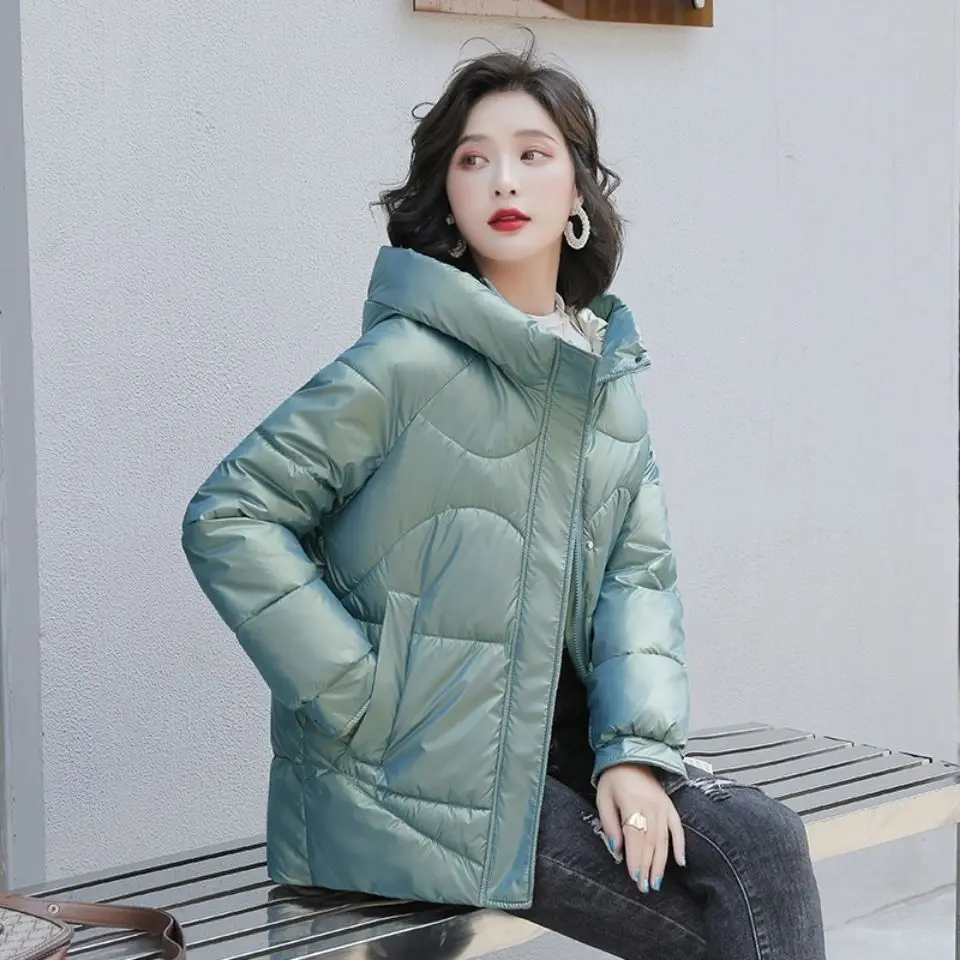 

Winter women's fashion jacket 2021 new winter Korean shiny hooded short jacket warm women's casual parka puffer jacket women