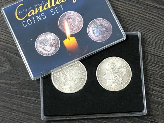 Candlelight Coins Set(1 flipper coin+1 expanded shell+ 3 morgan dollars) Magic Tricks Stage Magia Illusions Gimmick Props