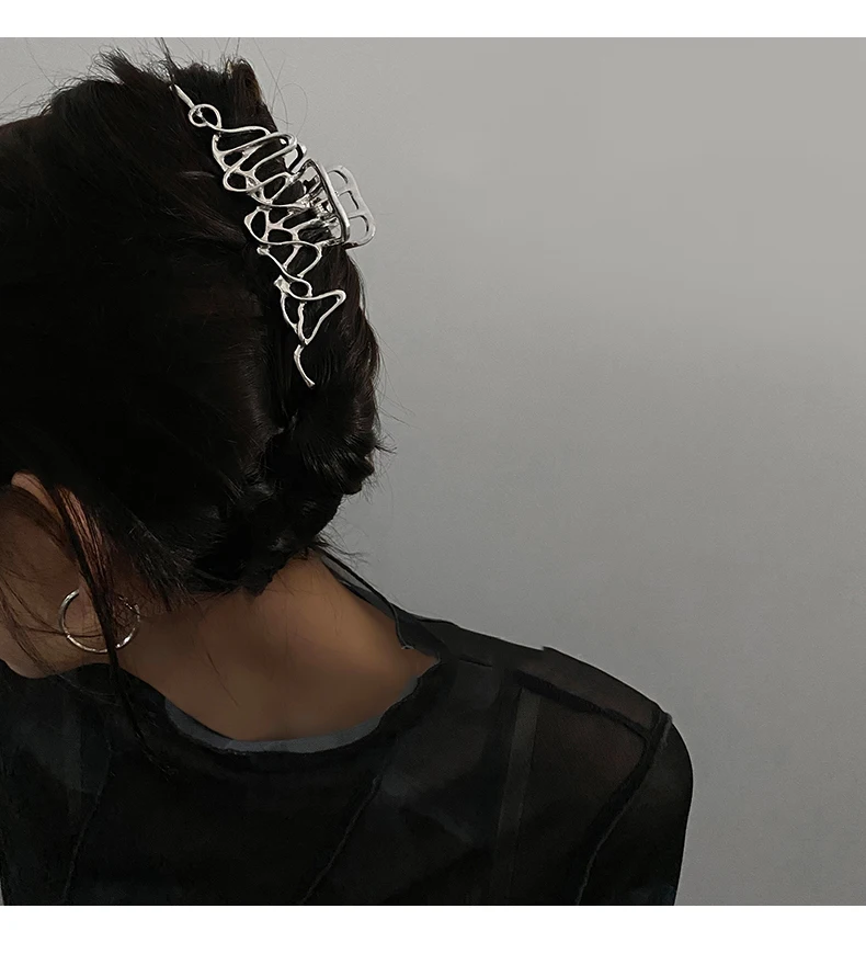 Ruoshui Frau Neuheit Unregelmäßigen Haarnadeln Punk Stil Metall Silber Haar Krallen Barrettes Frauen Haar Zubehör Haar Clips Hairgrip – Detail 14