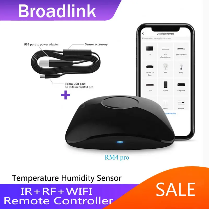 BroadLink RM4 Pro versión Hub remoto Universal inalámbrico con Sensor de temperatura y humedad HTS2 solución para el hogar inteligente