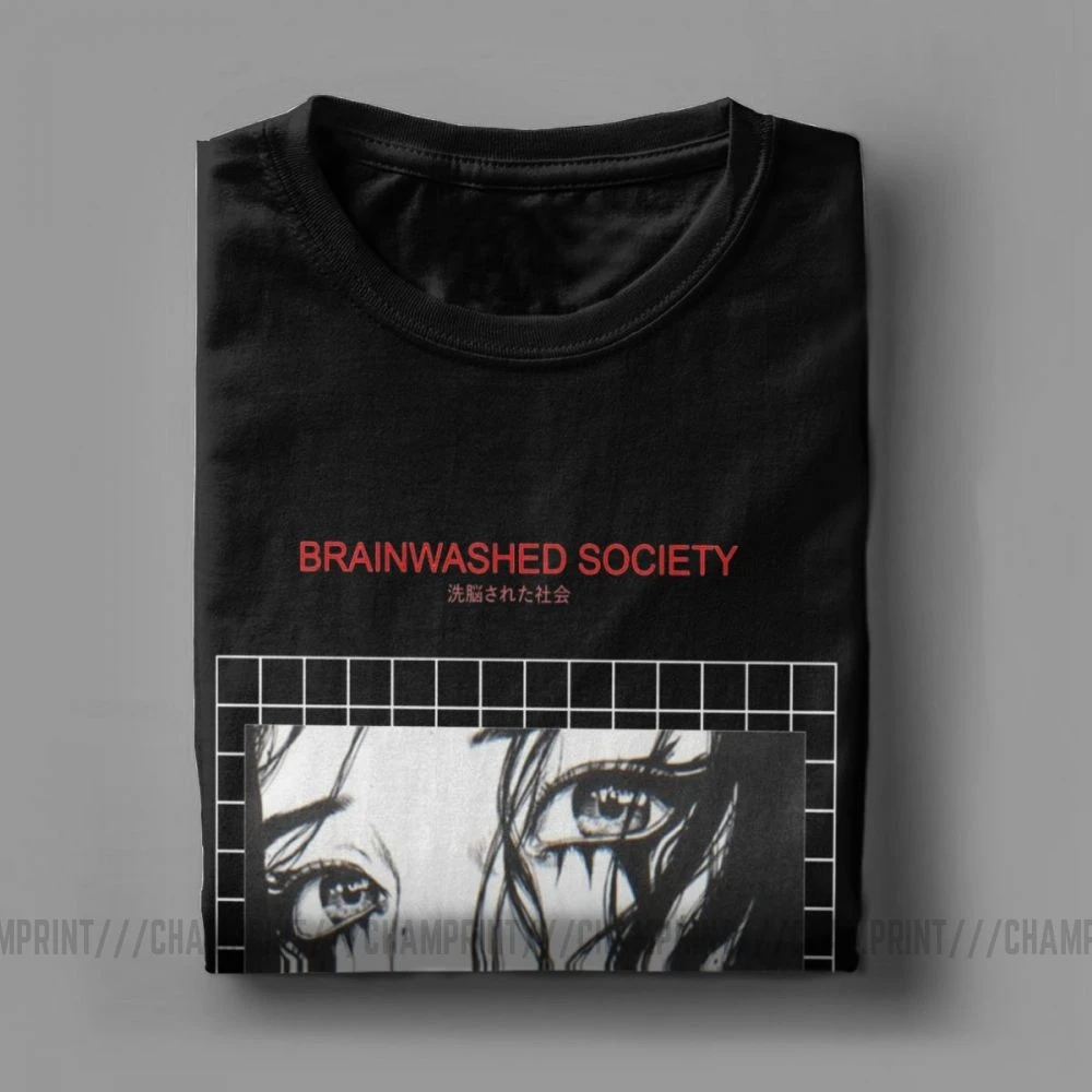 Men T-Shirts Brainwashed Society Harajuku Cotton Tee Short Sleeve Vaporwave Creepy Japan Grunge Edgy Manga T Shirts Plus Size