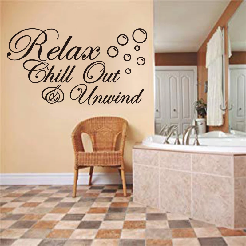 DIY Vinyl Wall Stickers for Bathroom Relax Chill Out Unwind with Bubbles Mural Wall Decal Home Decor Art Wallpaper DD0760