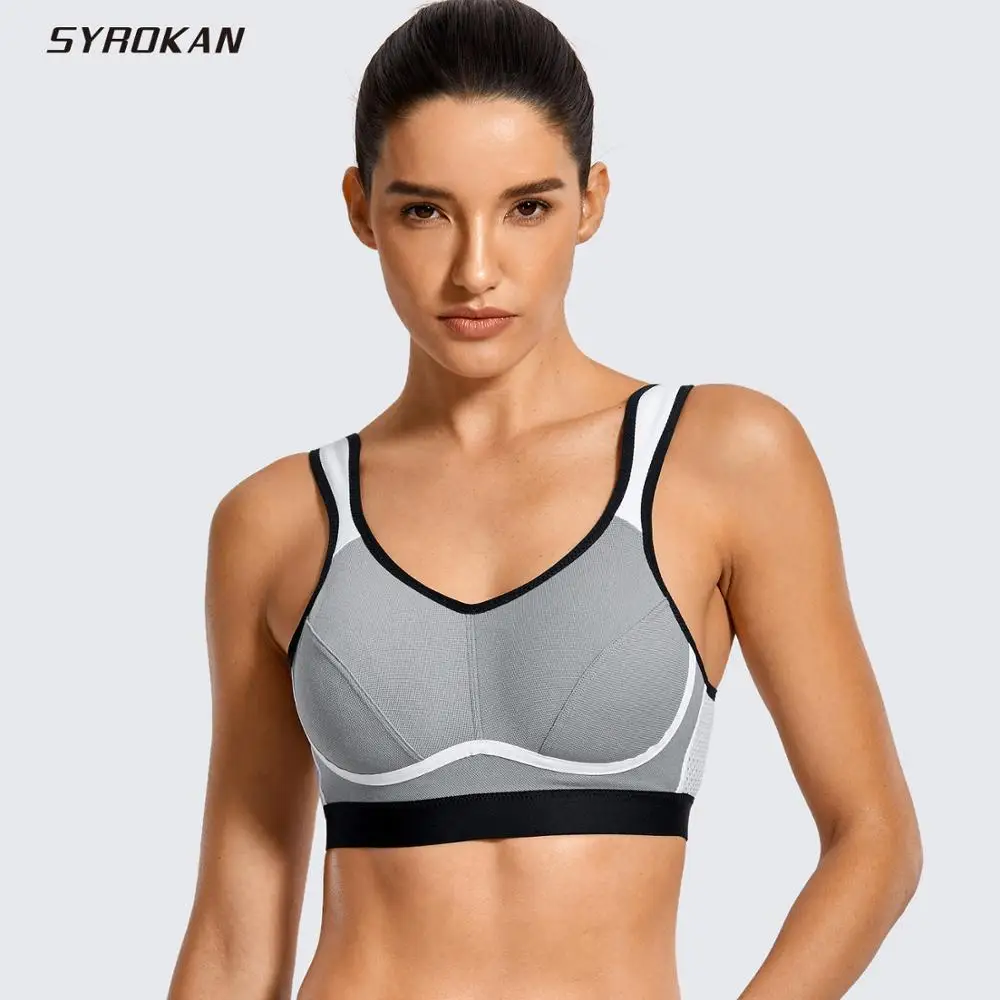 SYROKAN Women High Impact Support Moisture-wicking Bounce Control Workout Wirefree Non Padding Plus Size Sports Bra